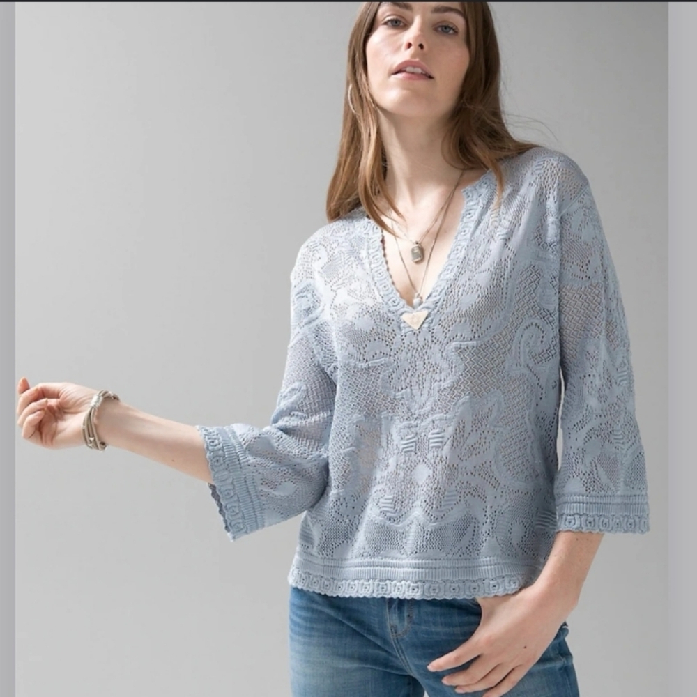 {WHBM} Pointelle Stitch 3/4 Sleeve Sweater